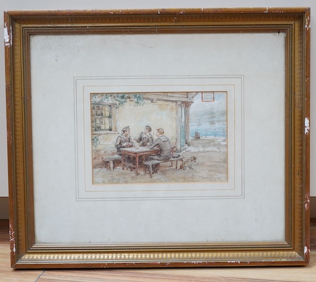 Frank Dadd (1851-1929), watercolour, Sailors outside The Old Jolly Sailor, signed and dated 1923, 11 x 16.5cm. Condition - fair to good